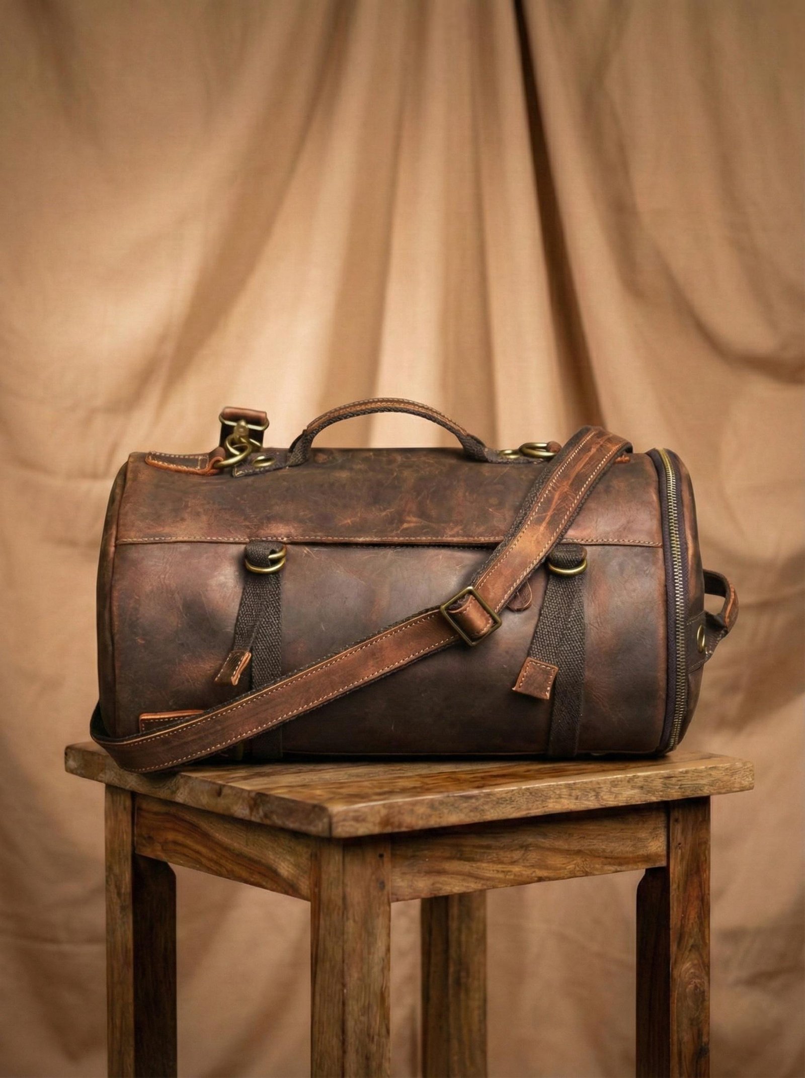 Brown Leather Duffle Bag