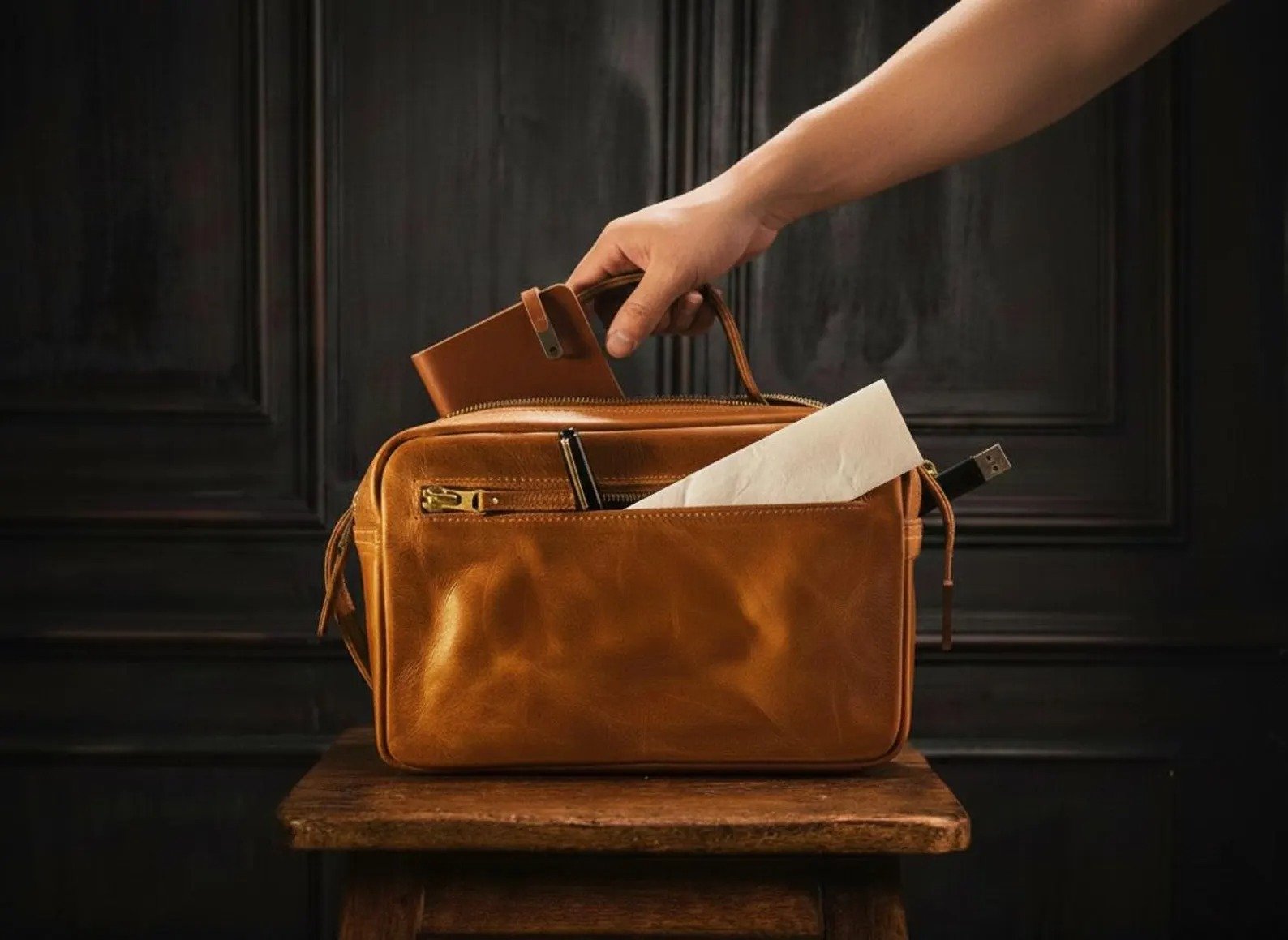 Personalized Leather Toiletry Bag - Image 2