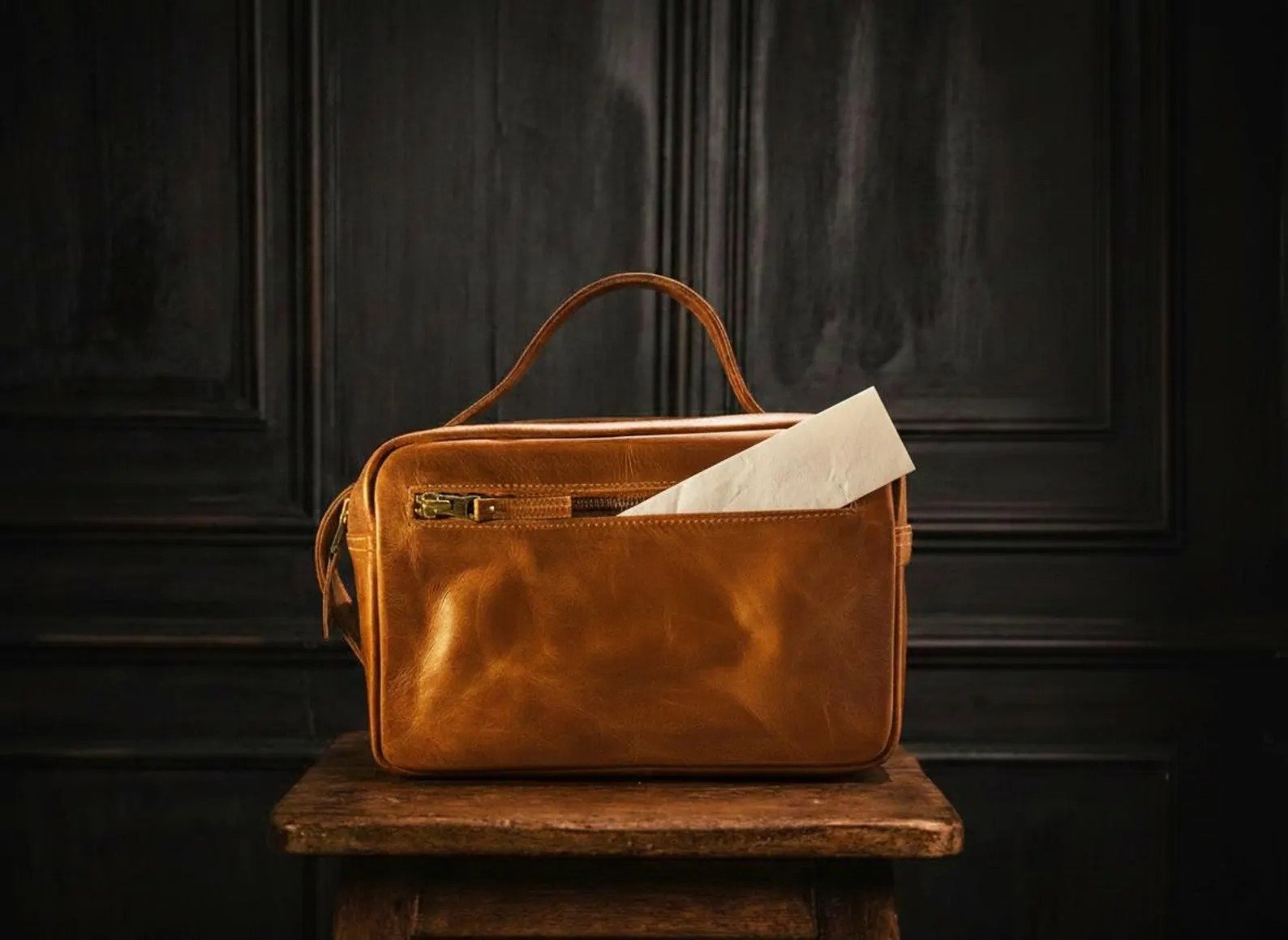 Personalized Leather Toiletry Bag - Image 3