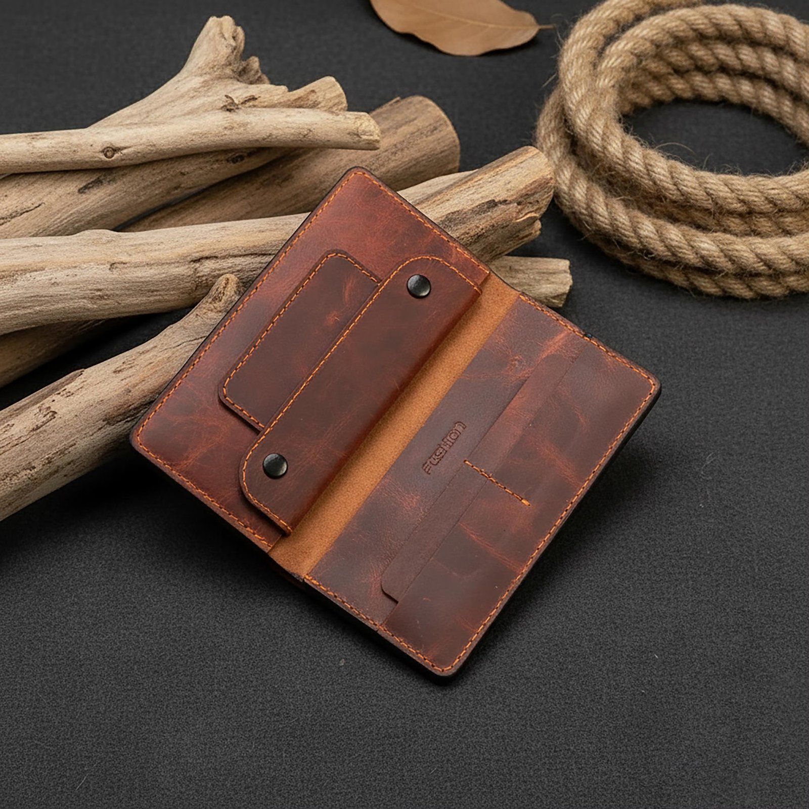 Genuine Leather Bifold Wallet Slim Vertical Card Holder - Image 3
