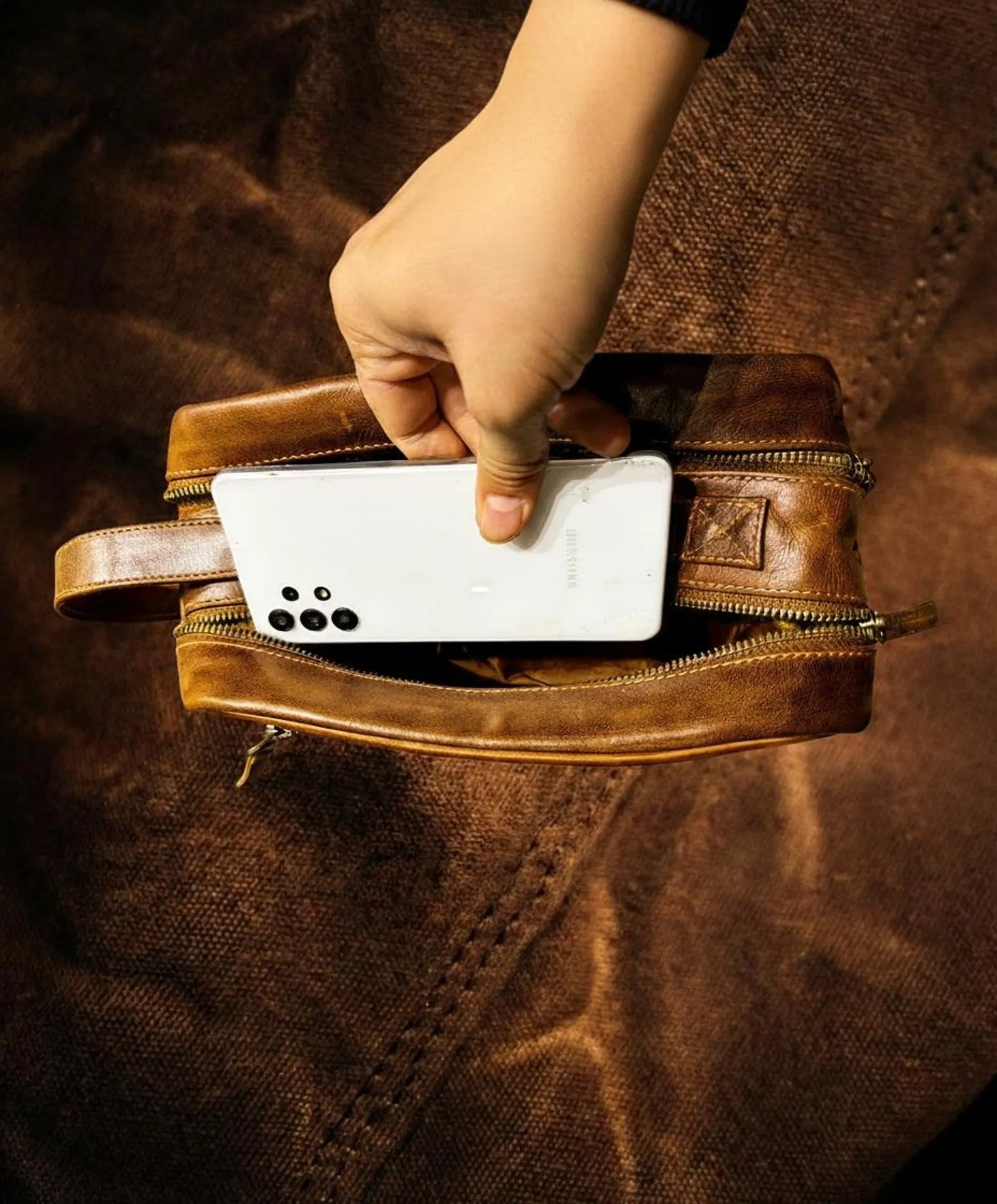 Personalized Leather Toiletry Bag - Image 4