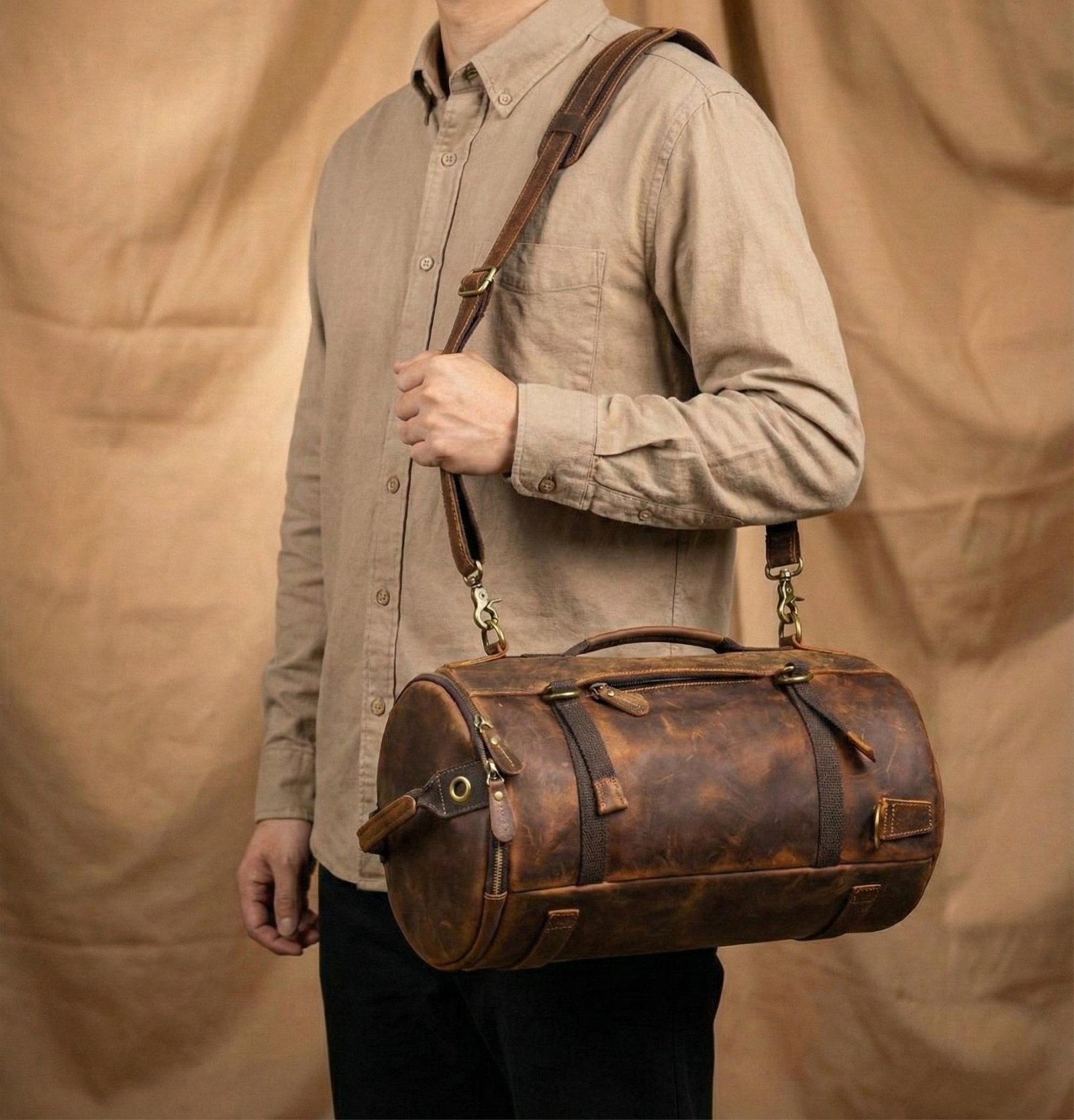 Brown Leather Duffle Bag - Image 3