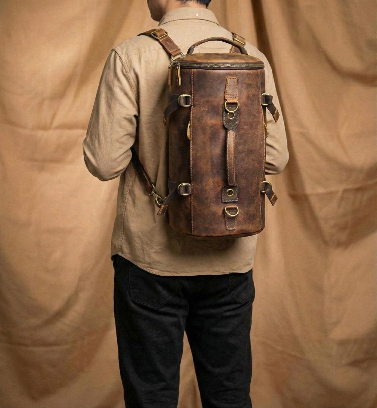Brown Leather Duffle Bag - Image 4