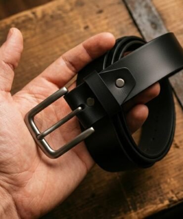 Mens Black Leather Belt The Midnight Belt with Silver Buckle Calfskin