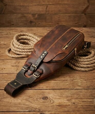 Handmade Leather Sling Bag Men, Vintage Crossbody Chest Bag