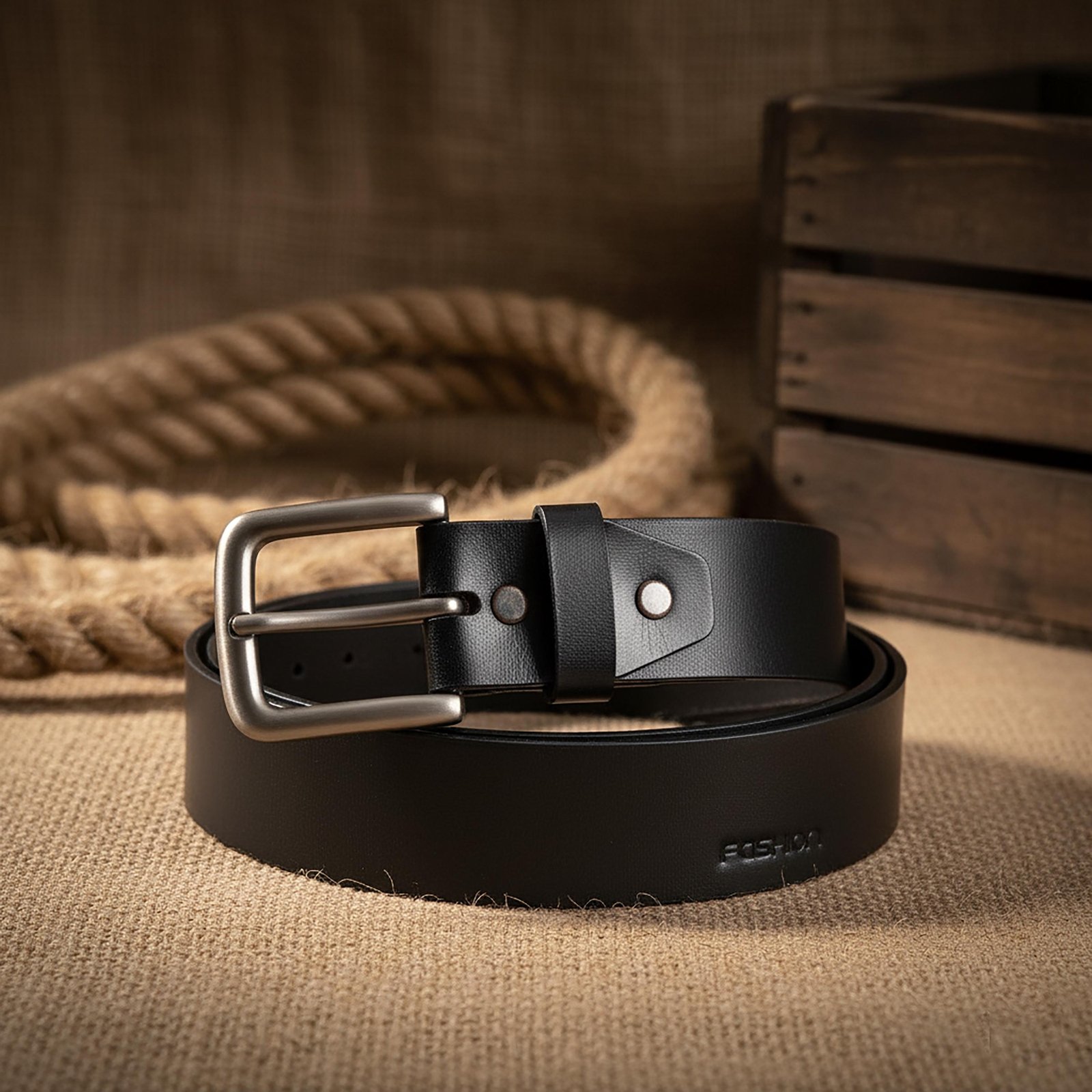 Mens Black Leather Belt The Midnight Belt with Silver Buckle Calfskin - Image 2