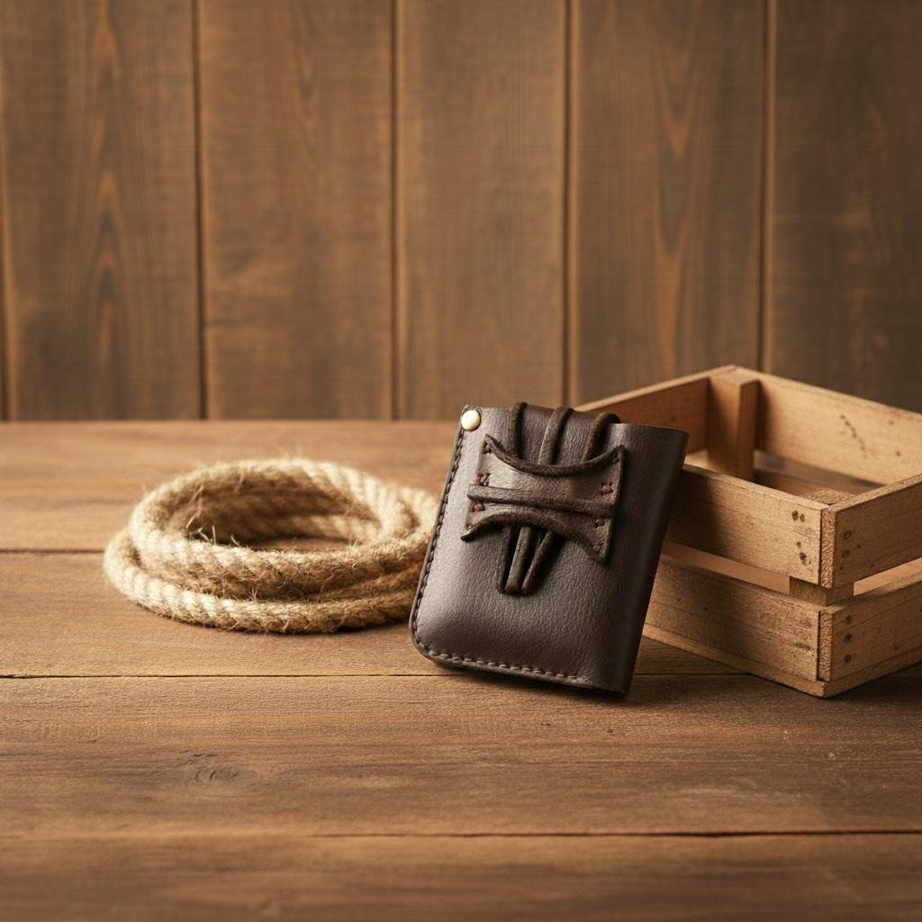 Leather Wallet for Men Handmade Minimalist Rugged Brown Wallet