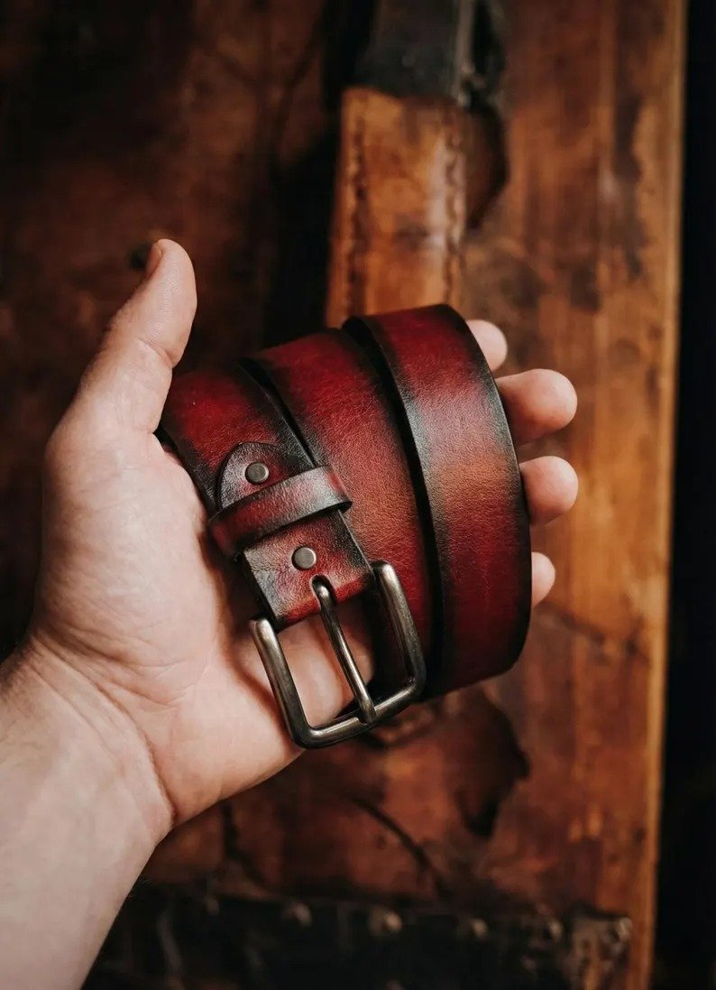Men's Leather Belt The Crimson Heritage Belt Handmade Leather Belt