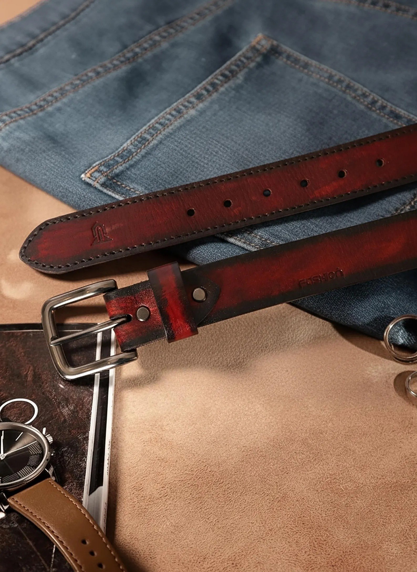 Men's Leather Belt The Crimson Heritage Belt Handmade Leather Belt - Image 2