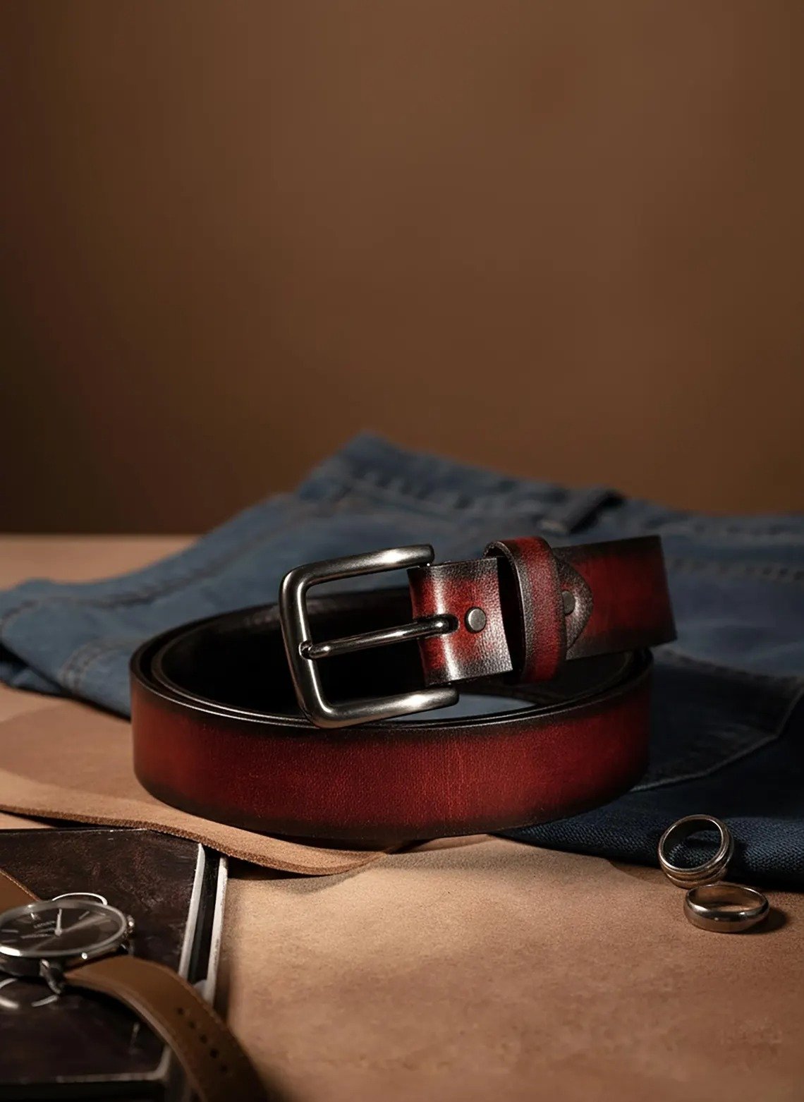 Men's Leather Belt The Crimson Heritage Belt Handmade Leather Belt - Image 3