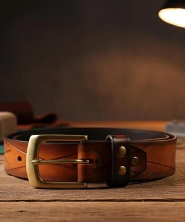 Men's Leather Belt Handcrafted X-Pattern Embossed Belt Everyday Belt