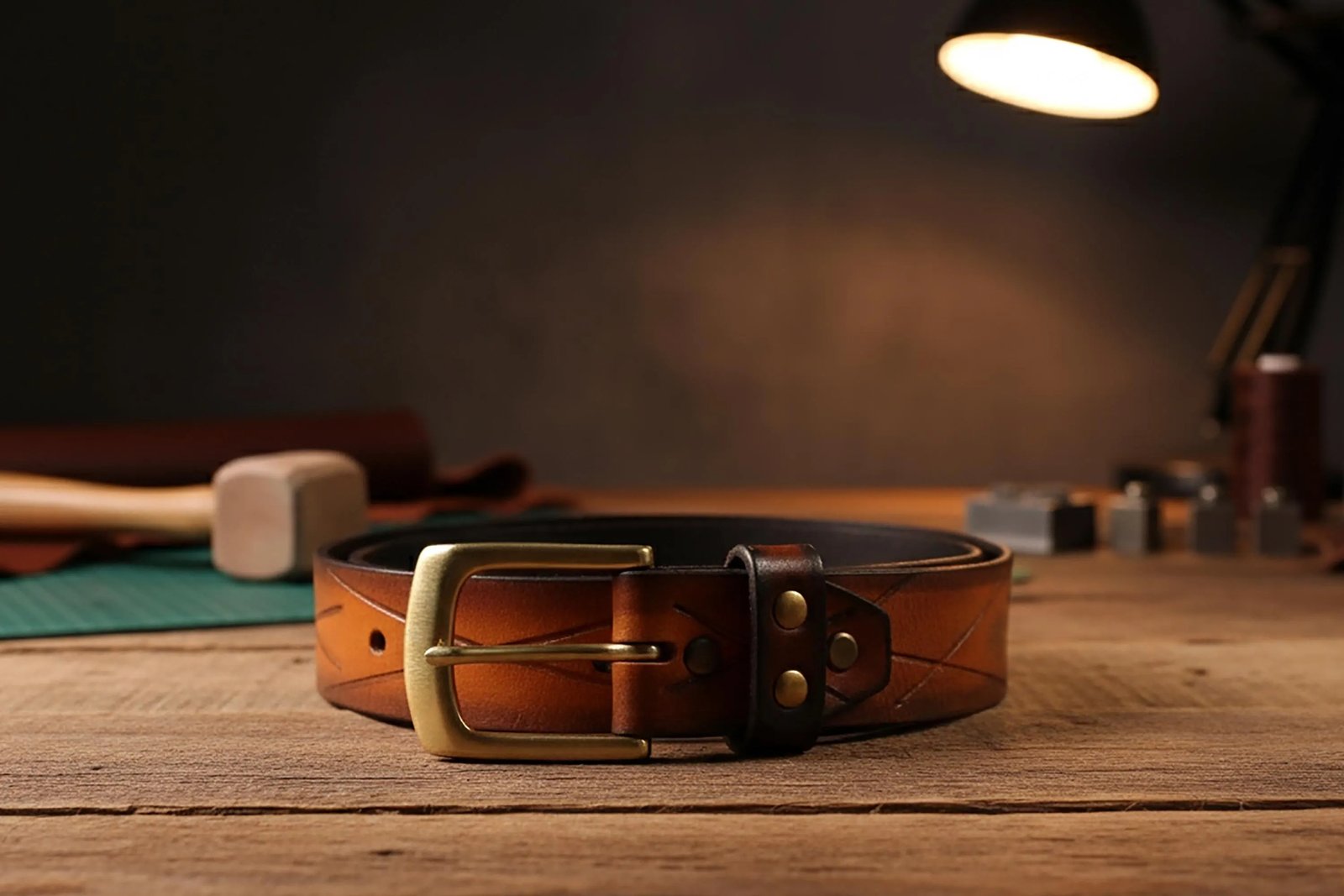 Men's Leather Belt Handcrafted X-Pattern Embossed Belt Everyday Belt