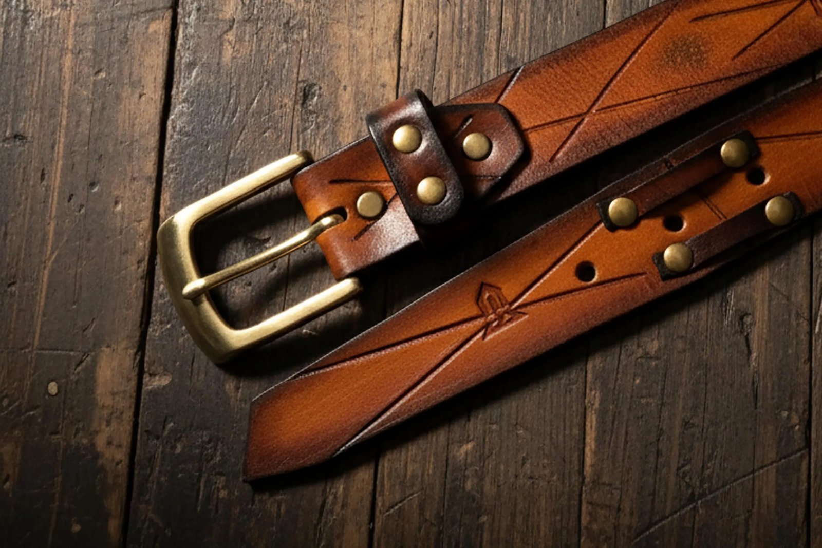 Men's Leather Belt Handcrafted X-Pattern Embossed Belt Everyday Belt - Image 4